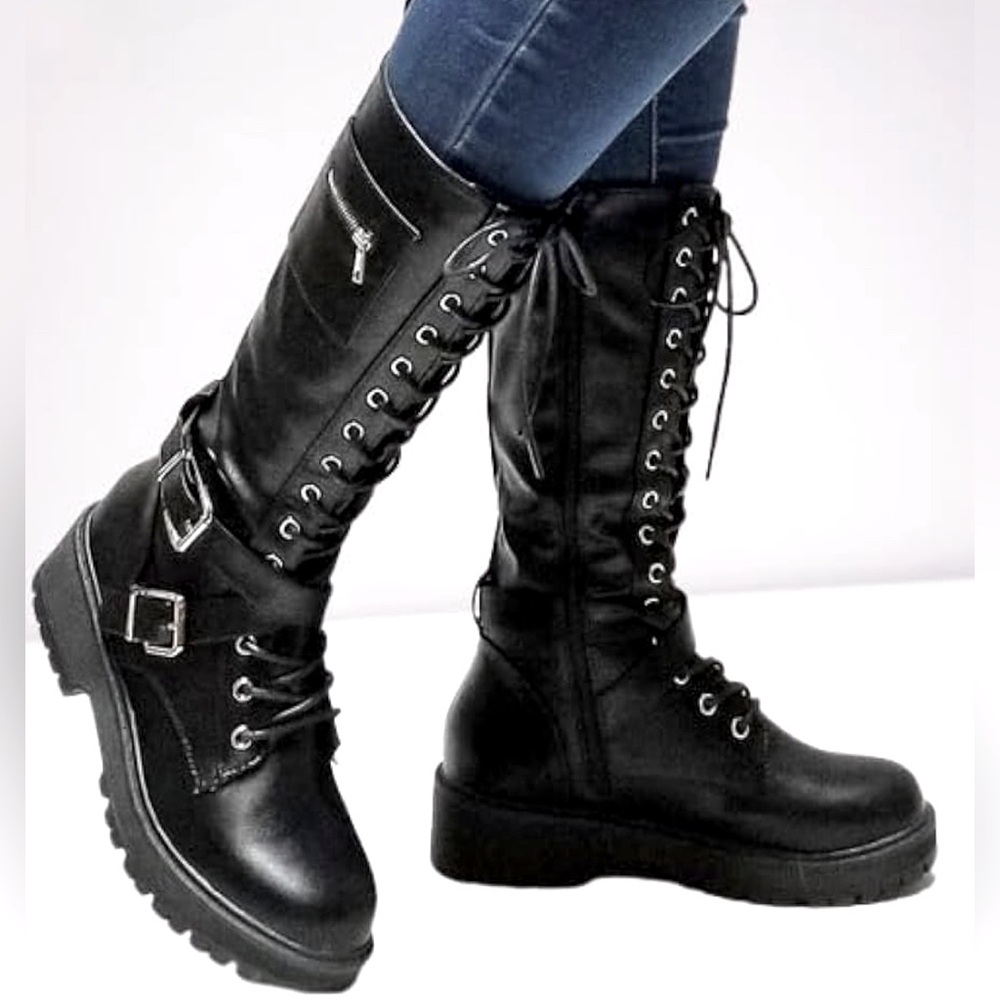 Forever Link | Black Combat Boots with Durable Soles